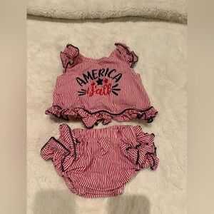 Baby Red Striped 'America Y’all’ Ruffle top with matching bloomers